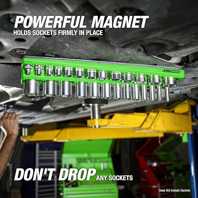 OEMTOOLS 22485 3-Pc Magnetic Socket Organizer, SAE Magnetic Socket Holder, Socket Holders for 68 Deep and Shallow Sockets, Socket Holders 1/4, 3/8, 1/2 Inch Sizes