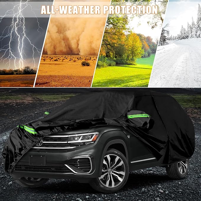 Waterproof Car Covers Replace for 2017-2025 VW Atlas, 6 Layers All Weather Custom-fit Car Cover with Zipper Door & Windproof Bands for Snow Rain Dust Hail Protection (Atlas)