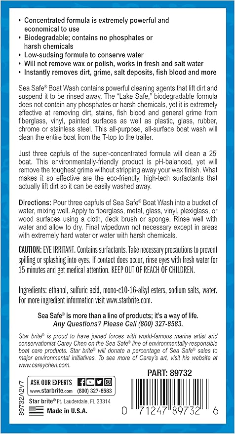 STAR BRITE Sea Safe Boat Wash – Super Concentrated Formula – Gently Removes Dirt, Grime, and Salt Without Stripping Wax or Polish – Designed for Use on All Boat Surfaces