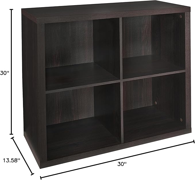 ClosetMaid 4 Cube Storage Shelf Organizer Bookshelf with Back Panel, Easy Assembly, Wood, Black Walnut