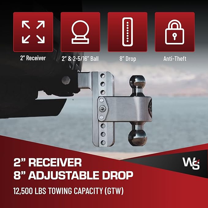 Weigh Safe CTB8-2-KA Drop Hitch Receiver: 2 Inches Adjustable