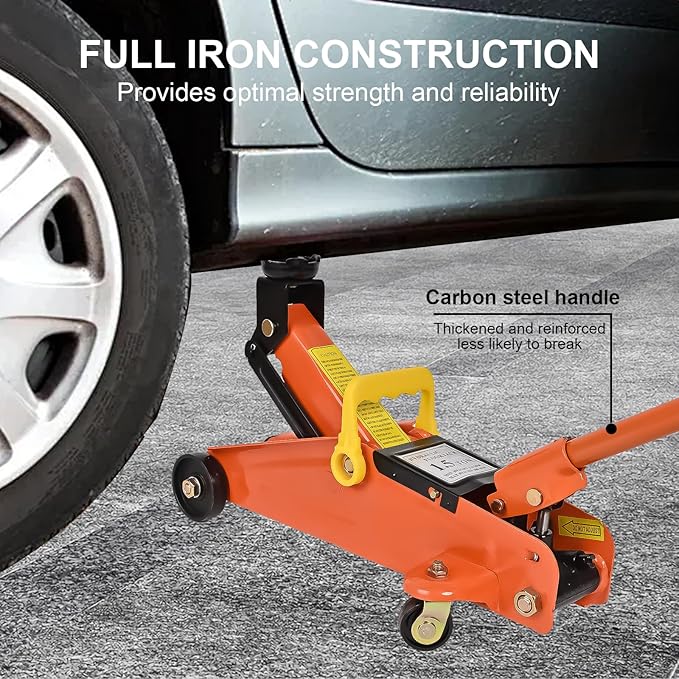 A A IN AA094 Hydraulic Low Profile Steel Floor Jack, Trolley Service Lift Car Garage Floor Jack, 1.5 Ton (3300 lbs) Capacity, Orange