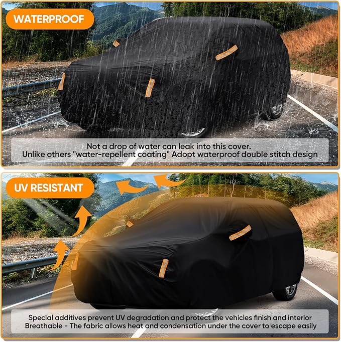 SUV Car Cover All Weather Waterproof Fit for Acura MDX, Ford Explorer, Subaru Ascent, Kia Telluride, Hyundai Palisade, Porsche Cayenne, Audi Q7/Q8 for Automobiles Universal Fit SUV Up to 190"