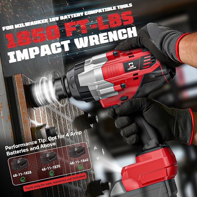 Cordless Impact Wrench 3/4 inch Compatible with Milwaukee Battery, Cerycose1850ft-lbs (2500N.m) Brushless Electric Impact Gun, High Torque Impact Driver, Bare Tool Only，Heavy-Duty Automotive