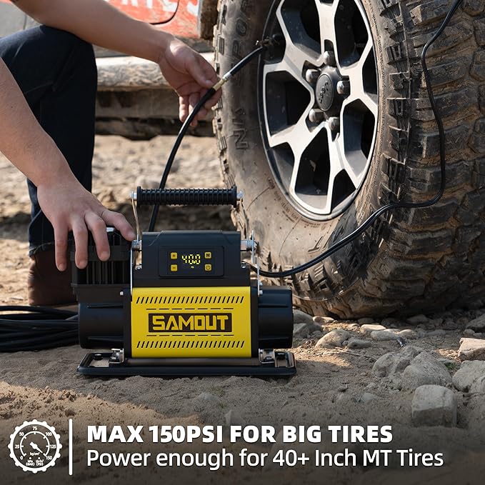 SMAOUT 12V Digital Air Compressor, Offroad Portable Inflator 7.06 CFM, Air Pump Max 150PSI for Heavy-Duty Tires, with LCD Control Panel to Preset Target Pressure, 4x4 Vehicle, SUV, RV