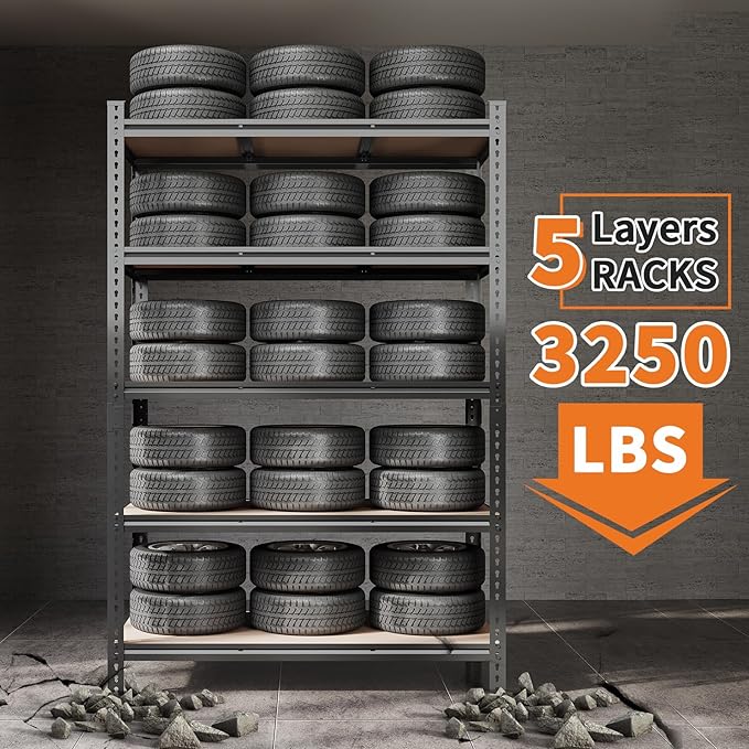 5-Tier Heavy Duty Adjustable Metal Storage Unit, 72" h x 48" w x 24" d, for Garage, Basement, Warehouse, Pantry, Closet, Kitchen, Black