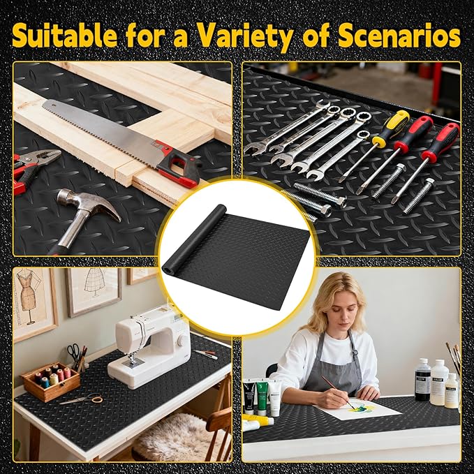 Workbench Mat, PVC Work Bench Mat with Non-Slip Texture, 2mm Thick Scratch & Stain Resistant Surface for Painting, Woodworking, Crafting, Building and Tool Protection (Black, 16.93" x47.24")
