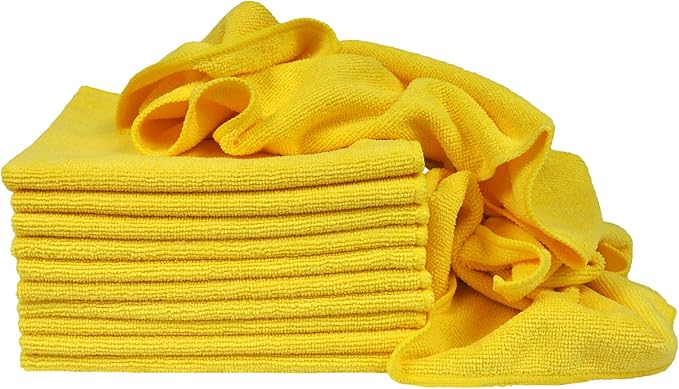 Eurow Utility 240 GSM Terry Weave Microfiber Cleaning Towels for Home, Auto, Boat, RV, Garage, Shop, Streak-Free, Scratch-Free, Reusable, Multi-Surface, Ultra Absorbent, 16x16 Inch, 12-Pack, Yellow