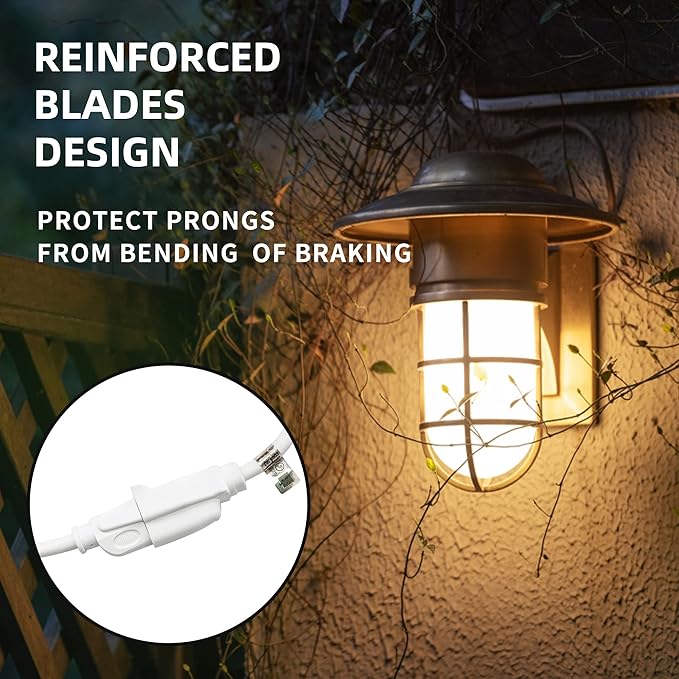 Indoor Outdoor Extension Cord Weatherproof, UL Listed, 16 Gauge 20FT White 3 Prong Heavy Duty, 16/3 SJTW 13A Power Cord for Outdoor Lights, Appliances, Lawn