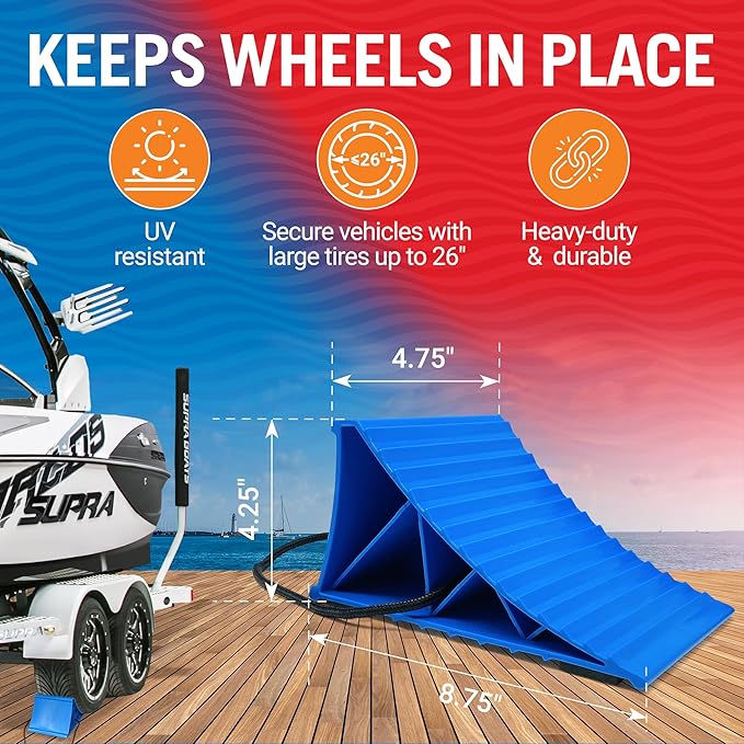 Trailer Wheel Chocks with Rope and Wheel Dock, for Boat Trailers, Travel Campers, RV Accessories, Travel Trailers, and All Trailer Tires