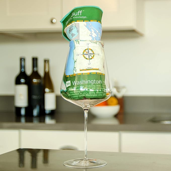 WineBuff Microfiber Polishing Towel | Perfect for Wine Glasses, Kitchenware and More | Leaves Glass and Stainless Steel Spotless | Washington State Edition