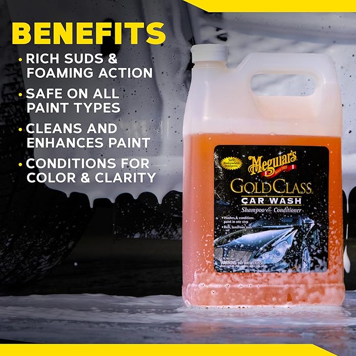 Meguiar's Gold Class Car Wash, Ultra-Rich Foam Car Wash Soap and Conditioner for Vehicle Cleaning, Paint Cleaner to Clean and Condition in One Easy Step, 1 Gallon
