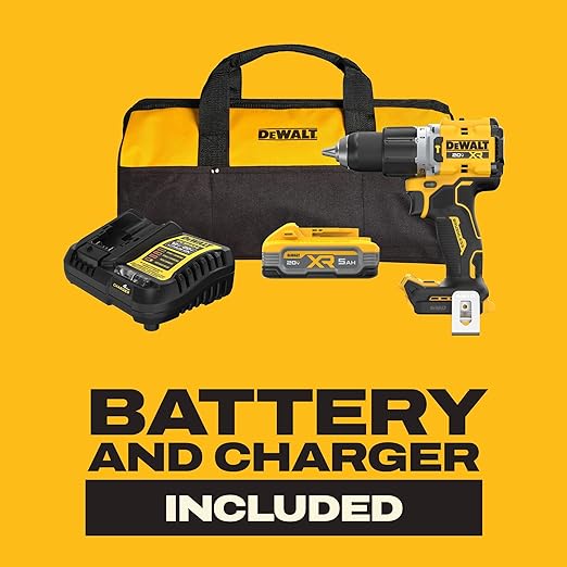 DEWALT 20V MAX Cordless Drill Driver Set, Electric Drill, Brushless 1/2 In 2 Speed, 2.0 Ah Battery and Charger Included, LED Light (DCD777D1)