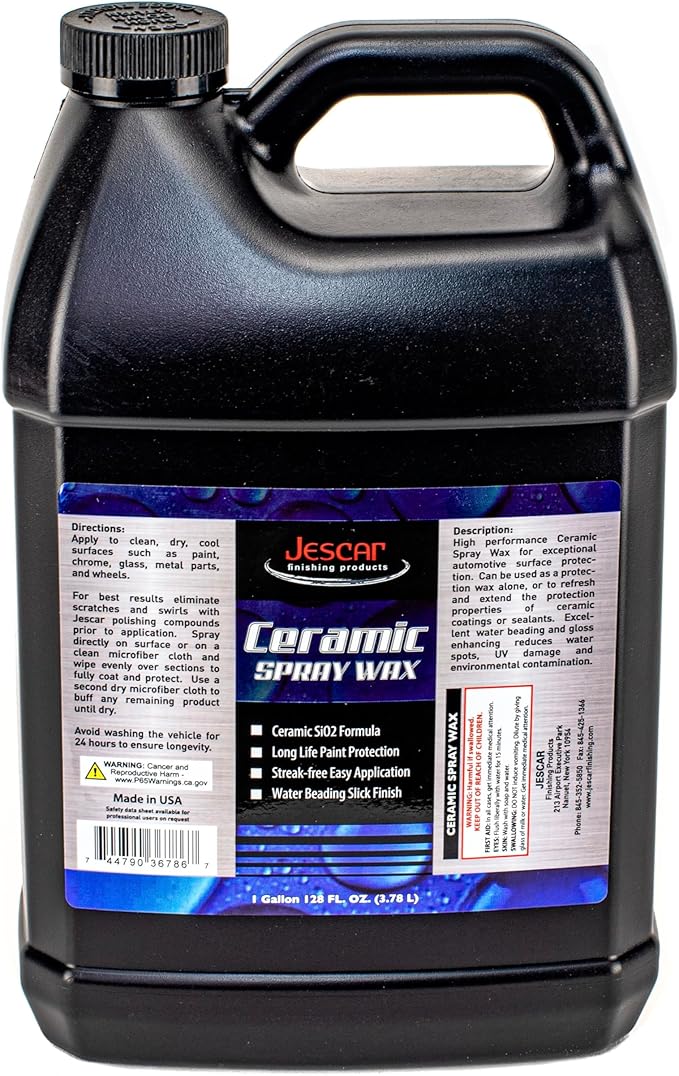 Jescar Ceramic Spray Wax - 128oz | High-Gloss Shine, Long-Lasting Protection, Easy Application, Hydrophobic coating for Cars, Motorcycle, RV's, Streak Free Finish.