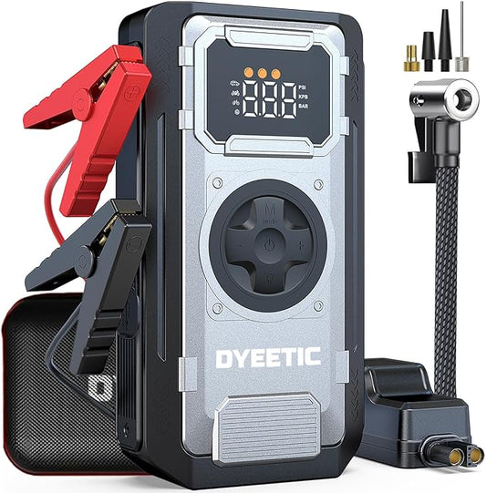 6000A Jump Starter with Air Compressor,150PSI Car Battery Tire Inflator (All Gas/10.0L Diesel Engines),12V Car Battery Jump Box with Jumper Cables, LCD Display, LED Light,Power Bank