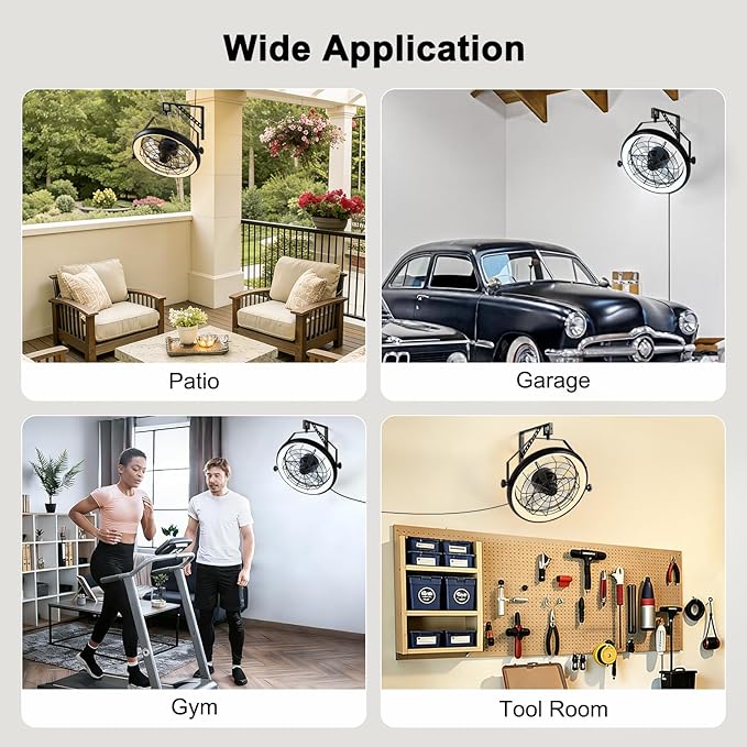 23" Wall Mount Fan with Light,3 CCT, Dimmable,Quiet 6 Speed Wall Mounted Fan with Remote/App Control, Timer, 360° Adjustable Tilt Plug in Wall Fan for Garage,Patio,Tool Room,Home