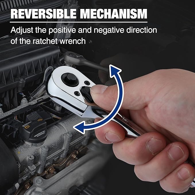 WORKPRO 3/8-Inch Drive Ratchet, Quick-Release Reversible Ratchet Wrench, 72-Tooth 3/8 Drive Ratchet Handle, Chrome Alloy Made, Cr-Mo Head, Full Polished