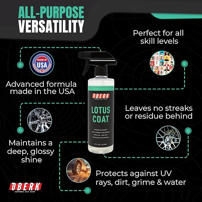Oberk Lotus Coat SiO₂ Spray Sealant – High Gloss Spray for Cars – Touchless or Wipe-On – Protects Paint, Wheels & Glass – Safe for Coatings – Easy Car Wax Alternative (16 oz)