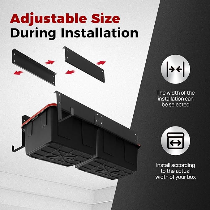 Overhead Garage Storage Rack System – Heavy-Duty Adjustable Ceiling Rails for Totes, Fits Most Storage Bins (8 Sets Hold 4 Bins Each)