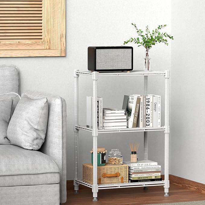 M MZG 450 lbs Wire Storage Shelving 3-Tier Utility Shelving Unit Steel Organizer Wire Rack for Home,Kitchen,Office,White (11.8" D x 17.7" W x 26.4" H)