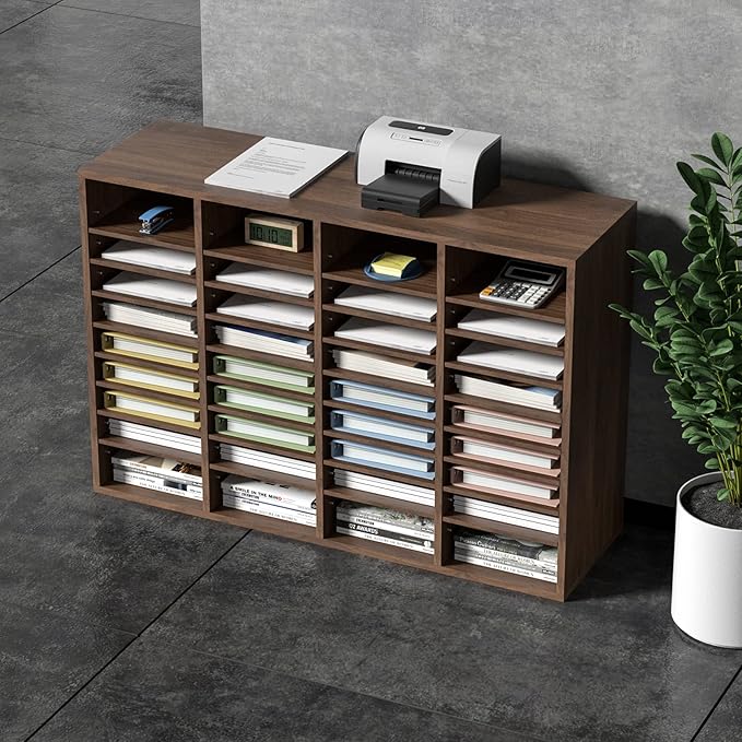 VEVOR Literature Organizers, 36 Compartments Office Mailbox with Adjustable Shelves, Wood Literature Sorter 39.3x12x26.8 inches for Office, Home, Classroom, Mailrooms Organization, EPA Certified Brown