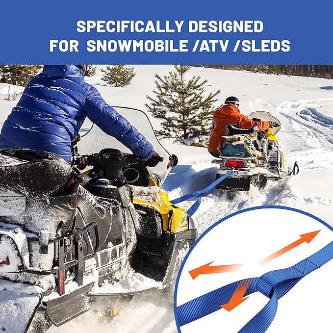 14.5ft Snowmobile Tow Straps, Snowmobile Tow Rope,Heavy-Duty ATV Towing Rope with Stainless Steel Hooks for Sled Snowboards Emergency Safety Tool Accessories Kit