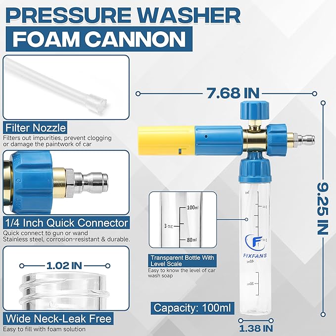Pressure Washer Gun with Mini Foam Cannon, Dual Connector Accessory, Car Wash Foam Gun Kit - No-Dilution Foam Cannon Pro, 5 Power Washer Nozzle Tips & M22 Adapter, 1/4" Quick Connect