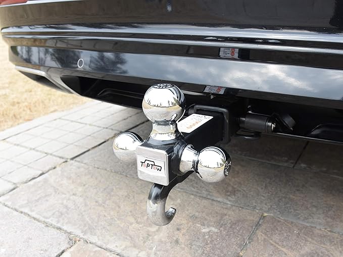 TOPTOW 64180HL Trailer Hitch Tri-Ball Hitch with Hook, Fits 2-inch Hitch Receiver, Chrome, 5/8 inch Hitch Lock Included