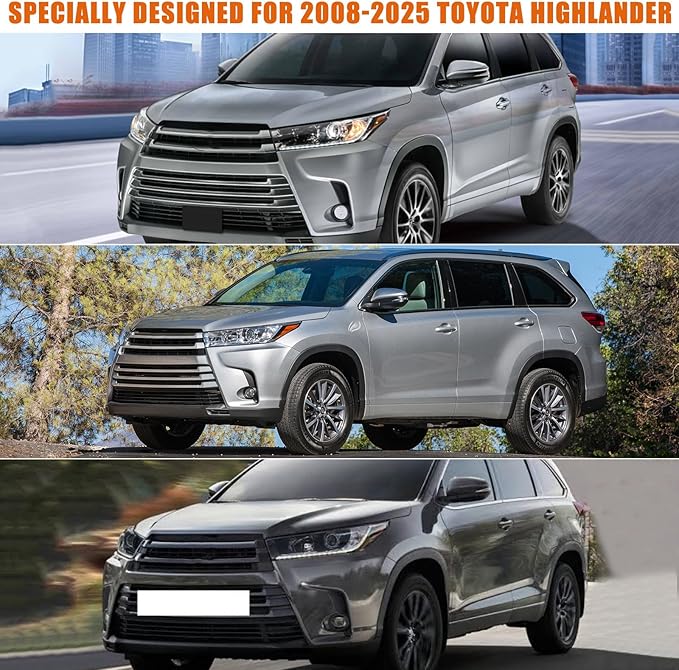 Waterproof Car Covers Replace for 2008-2025 Toyota Highlander, 6 Layers Silver All Weather Car Cover with Zipper Door & Windproof Bands for Snow Rain Dust Hail Protection