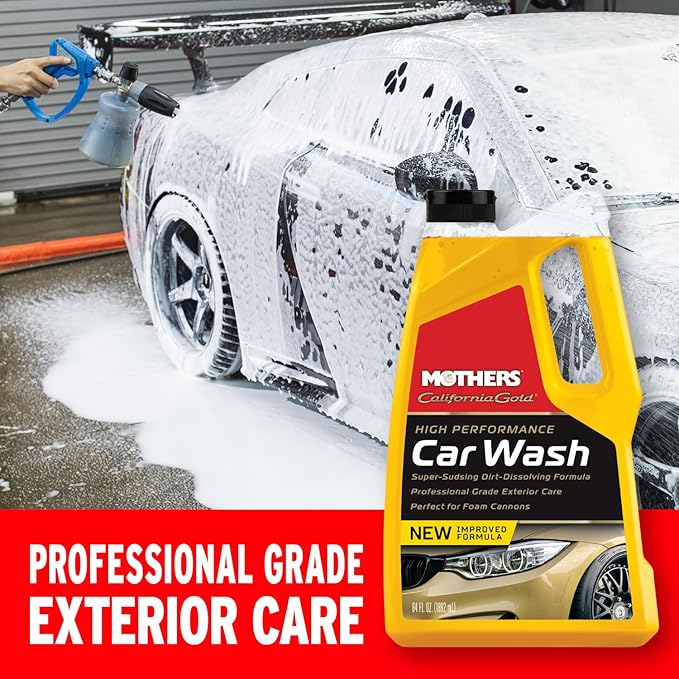 Mothers California Gold High Performance Car Wash, 64 oz. — pH Balanced, Eco-Friendly, Super-Sudsy, Foam Cannon, Safely Cleans Without Stripping Wax, Sealant or Coating, Removes Dirt & Grime (05664)