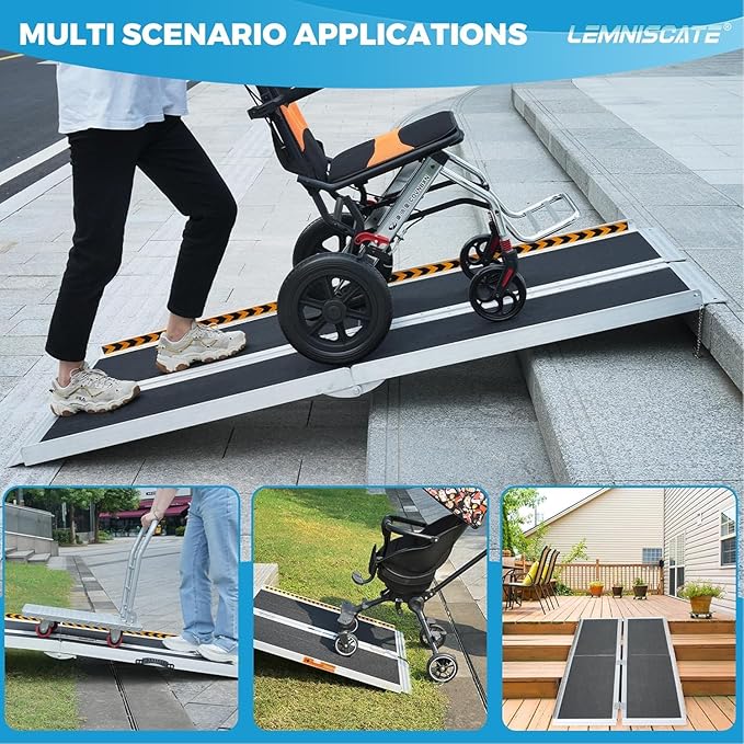 LEMNISCATE Portable Wheelchair Ramp 6FT, Non-Slip Aluminum Handicap Ramp with Handle, Folding Wheel Chair Ramps for Homes Steps, Stairs, Entry, Threshold, Doorways, Scooter, 800LBS Capacity