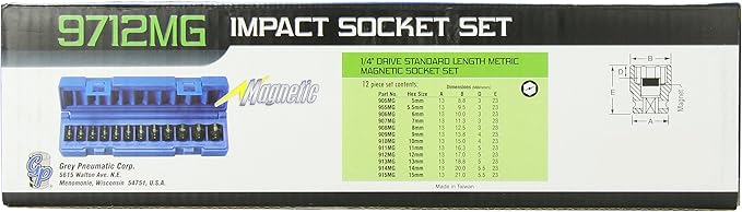 Grey Pneumatic (9712MG) 1/4" Drive 12-Piece Metric Magnetic Impact Socket Set