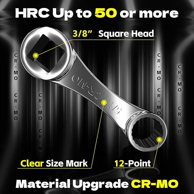 KJE 12PCS CR-MO SAE Torque Wrench Adapter Set(5/16" to 7/8"), 12-Point 3/8" Square Drive Torque Wrench Extension Adapter, Extension Rod Repair Tool