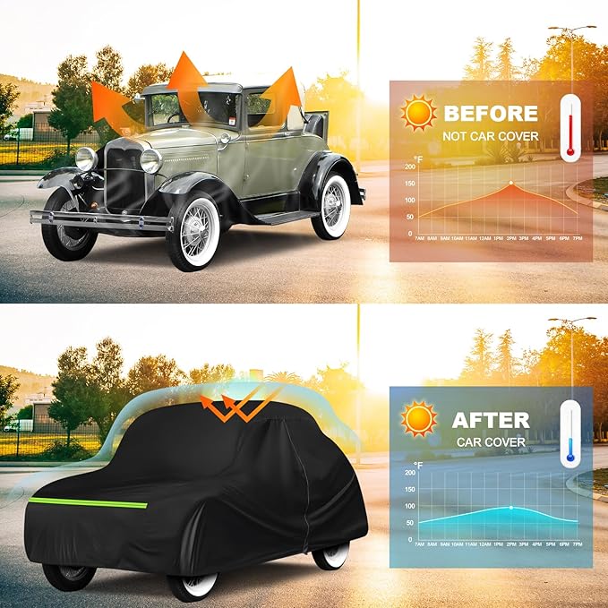 QUNSUNUS Waterproof Car Cover for Ford Model A Sedan/Convertible 1928-1931, All Weather Outdoor Car Covers with Zipper and Elastic Edges for Wind, Sun, UV and Dust Protection