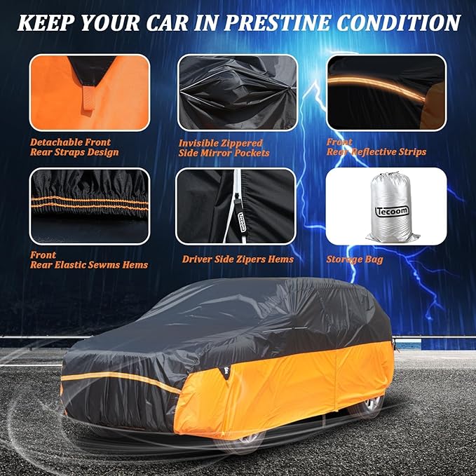 SUV Waterproof Car Cover for 170"-190" Automobilies, Outdoor Indoor All Weather Full Exterior Covers Windproof Rain Snow Sun Dust Heat UV Protection, Large Universal Winter Car Covers