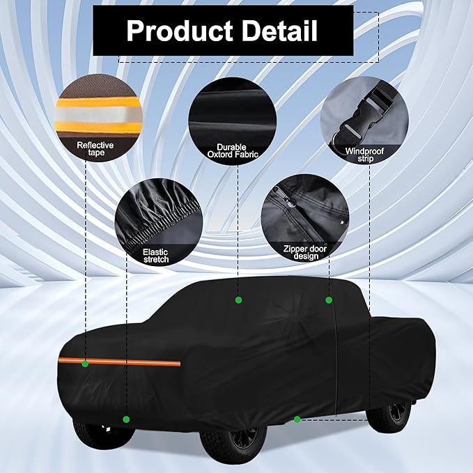 Amooca Heavy-Duty Car Covers Waterproof Sun-Proof All Weather for Automobiles Snow Cover 420D with Door Zipper Cotton Lining Universal Fit for Compact Pickup Truck Length 16.4-18ft