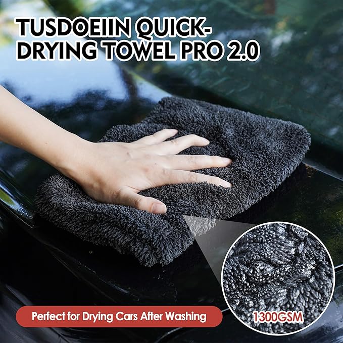 Car Drying Towel, Update Quick Dry Towels for Car, No Streaks & Double Twist Pile Cleaning Supplies, Super Absorbent Gray Towels-24 x16(2pack)