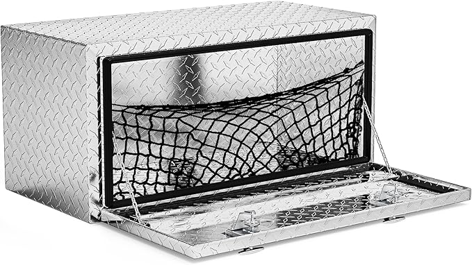 AUTOSAVER88 36 Inch Underbody Tool Box, Heavy Duty Aluminum Diamond Plate Toolbox Chest Storage Organizer, Waterproof Chest Storage Box with Lock for Trucks, Trailers, RVs, Warehouses, Silver