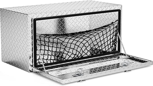AUTOSAVER88 36 Inch Underbody Tool Box, Heavy Duty Aluminum Diamond Plate Toolbox Chest Storage Organizer, Waterproof Chest Storage Box with Lock for Trucks, Trailers, RVs, Warehouses, Silver