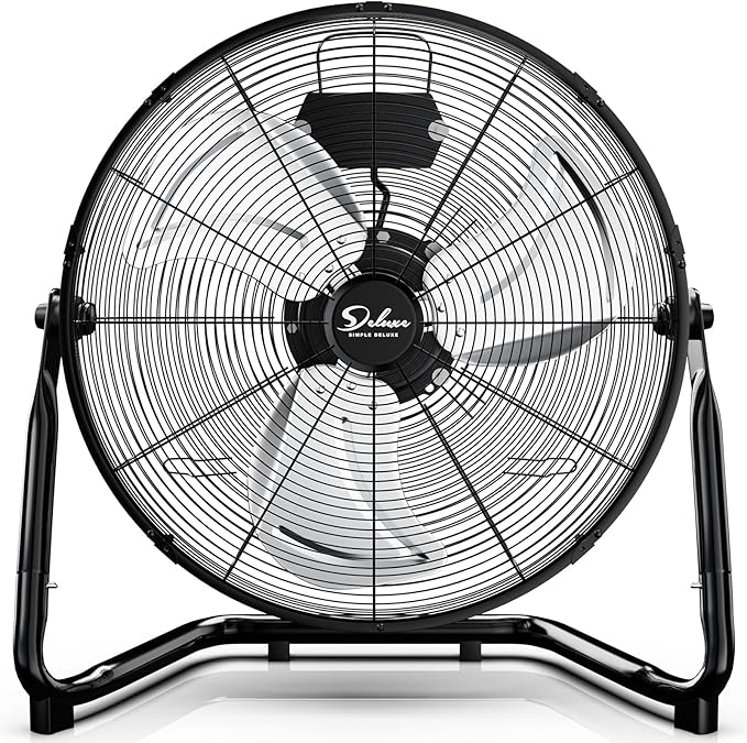 Simple Deluxe 20 Inch 3-Speed High Velocity Heavy Duty Metal Industrial Floor Fans , Black, 20"