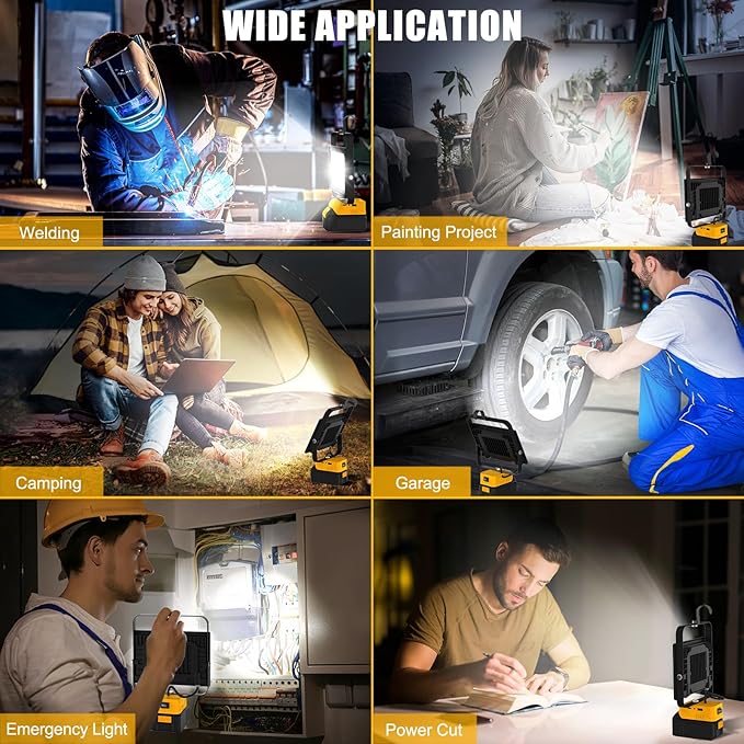 T-SUNiceM Cordless LED Work Light Compatible with Dewalt 20v Max Battery, 100W 10000LM Flood Light, Flashlight for Dewalt 20v Tools with USB & Type-C Charging and Pivoting Head for Jobsite, Camping