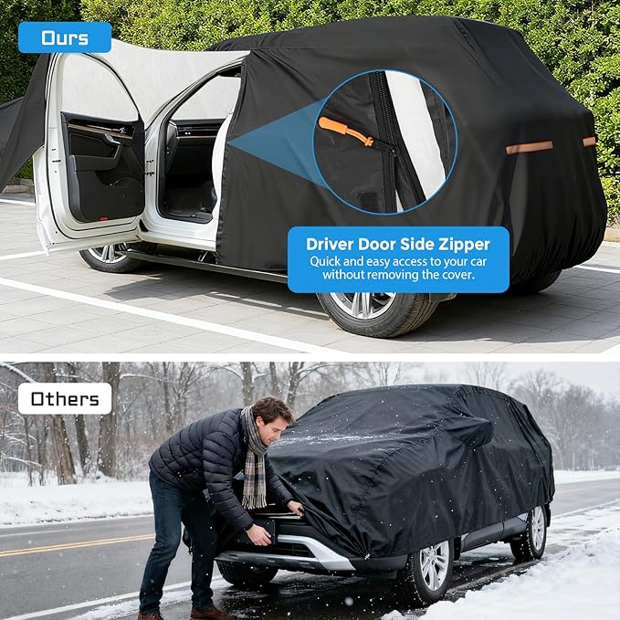 Winter Car Cover for Dodge Durango 1998-2025, Heavy Duty SUV Full Car Cover Waterproof All Weather Outdoor for Hail Snow Ice Rain Sun UV Dust Protector, with Driver Side Zipper & Reflective Strips