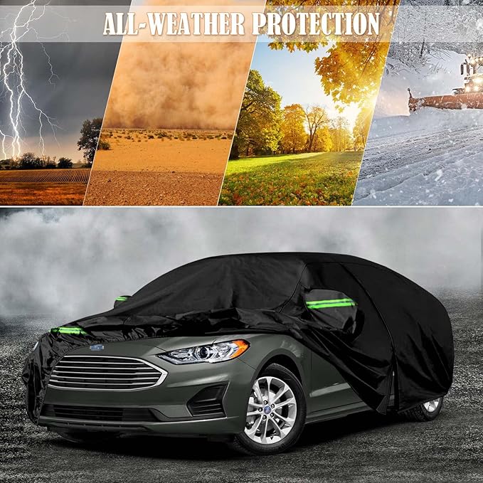 Waterproof Car Covers Replace for 2005-2023 Ford Fusion, 6 Layers All Weather Custom-fit Car Cover with Zipper Door & Windproof Strap for Snow Rain Dust Hail Protection