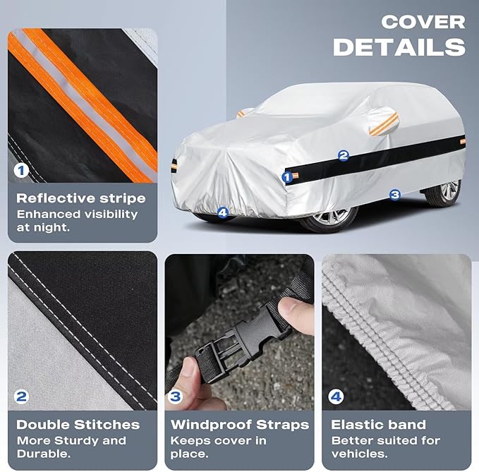10 Layers SUV Car Cover Custom Fit for Cadillac XT5, SRX (2016-2026), Waterproof All Weather for Automobiles, Outdoor Full Cover Sun Dust Rain Protection with Cotton. Silver