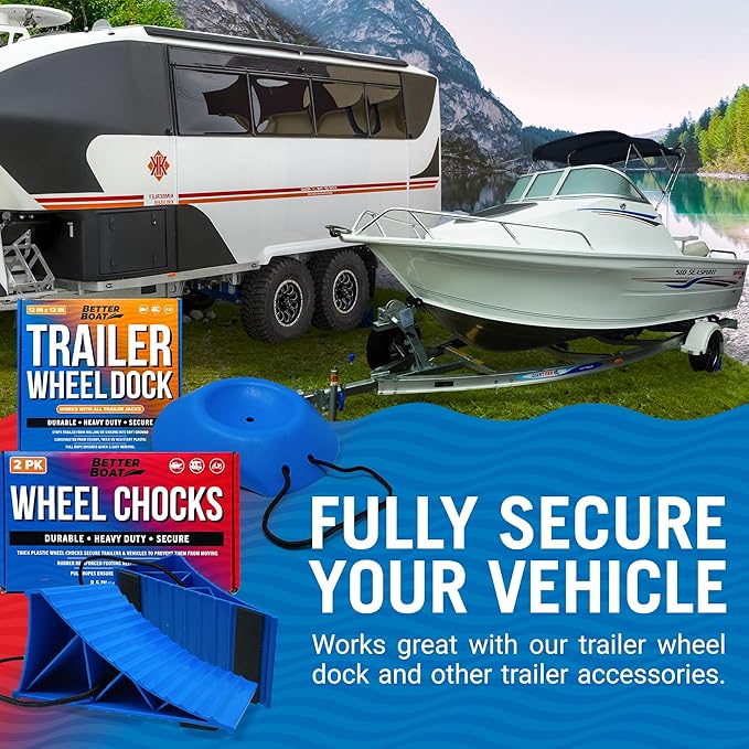 Trailer Wheel Chocks with Rope and Wheel Dock, for Boat Trailers, Travel Campers, RV Accessories, Travel Trailers, and All Trailer Tires