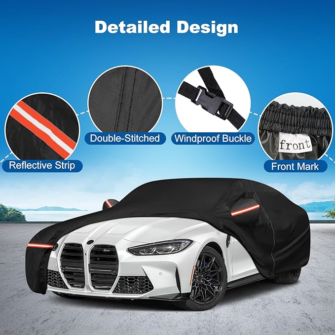 QUNSUNUS Car Cover for BMW M4/ 4 Series 420i 428i 430i 435i 440i /4 Coupe 2014-2026, Waterproof M4 Car Covers with Cotton Lining, All Weather Cover with Straps and Zipper