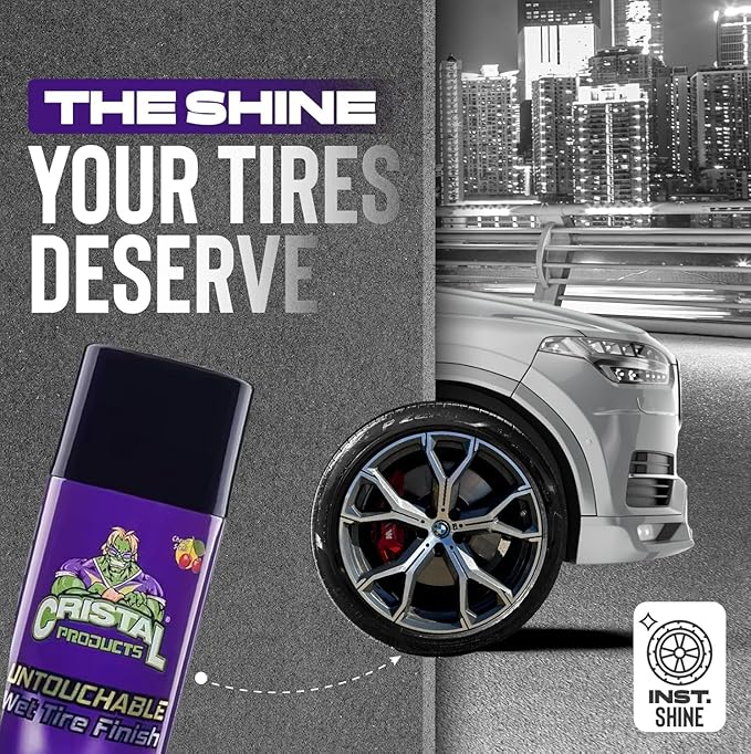 Cristal Products Untouchable Tire Shine Spray – Long-Lasting Wet Tire Finish for Deep Gloss & Protection – Waterproof Tire Shine, Easy Application, Premium Tire Cleaner Shine 8oz (6PK)