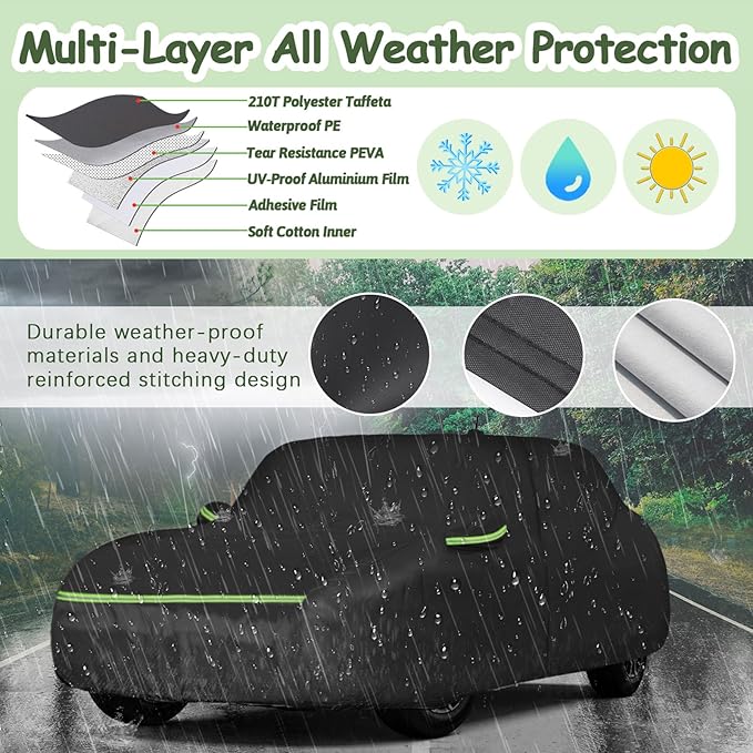 Car Cover for 2014-2025 Mini Cooper/Cooper S/Hardtop/Clubman/Countryman 4 Door, Waterproof All-Weather Protection Full Cooper Car Cover with Cotton Lining and Zipper Door-Black