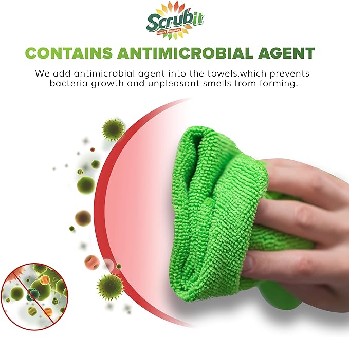 SCRUBIT 24 Pack Microfiber Cleaning Cloth Lint Free and Streak Free Towels for House, Cars, Kitchen and Screens - Super Absorbent and Soft Wash Cloths (12 x 16)
