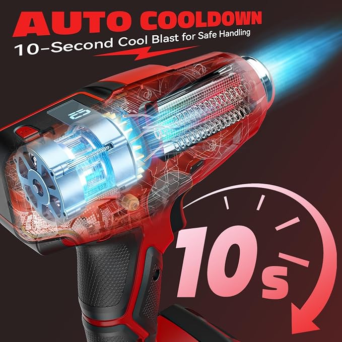 LIVOWALNY Cordless Heat Gun Compatible with Milwaukee 18V Battery, 260W High Power Hot Air Gun (68°F-1112°F) & Airflow Control Digital Display for Shrink Wrapping Crafting(Battery Not Included)
